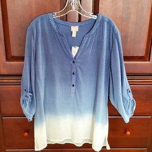 Chico’s Blue Ombre Gauze V-Neck Top NWT